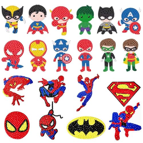 FLYSONG 5D DIY Diamond Art Stickers Kits for Kids 20 PCS Hero Gem Stickers Beads Handmade Painting Making for Beginners Boys Children (Hero)