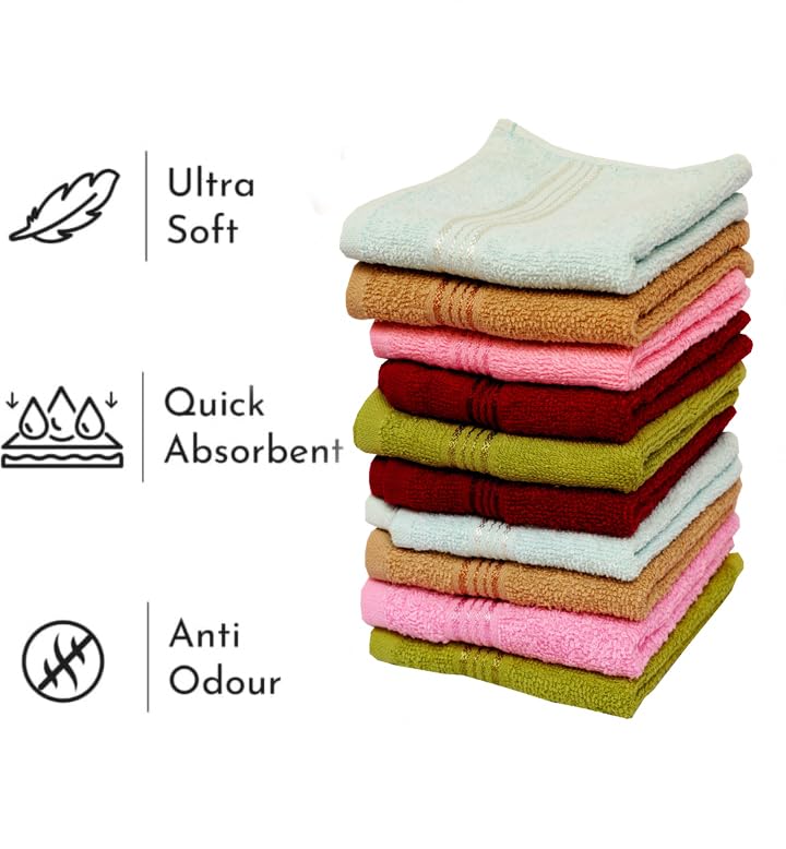 Image of Space Fly 500 GSM Premium Soft Cotton Face Towel for Women - Absorbent Washcloths & Handkerchief Set for Home, Gym & Baby Care (Size-10x10 Inch, Multicolor) (Set of 8)