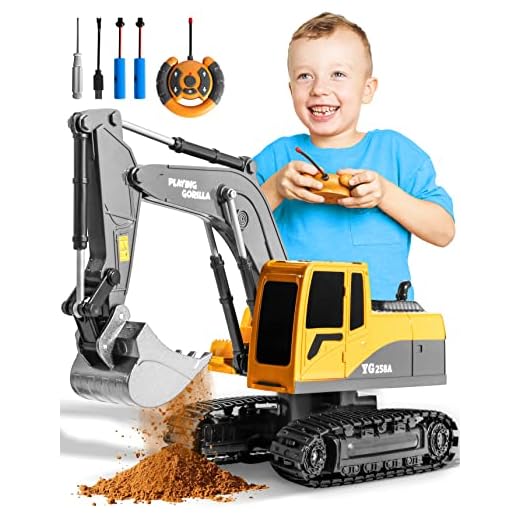 Remote Control Excavator Toys for Boys with Extra Rechargeable Batteries for Long Lasting Fun - 1:24 Scale Excavator RC Construction Vehicle Toys - Realistic Construction Toys - Best Gift for Kids 3-7