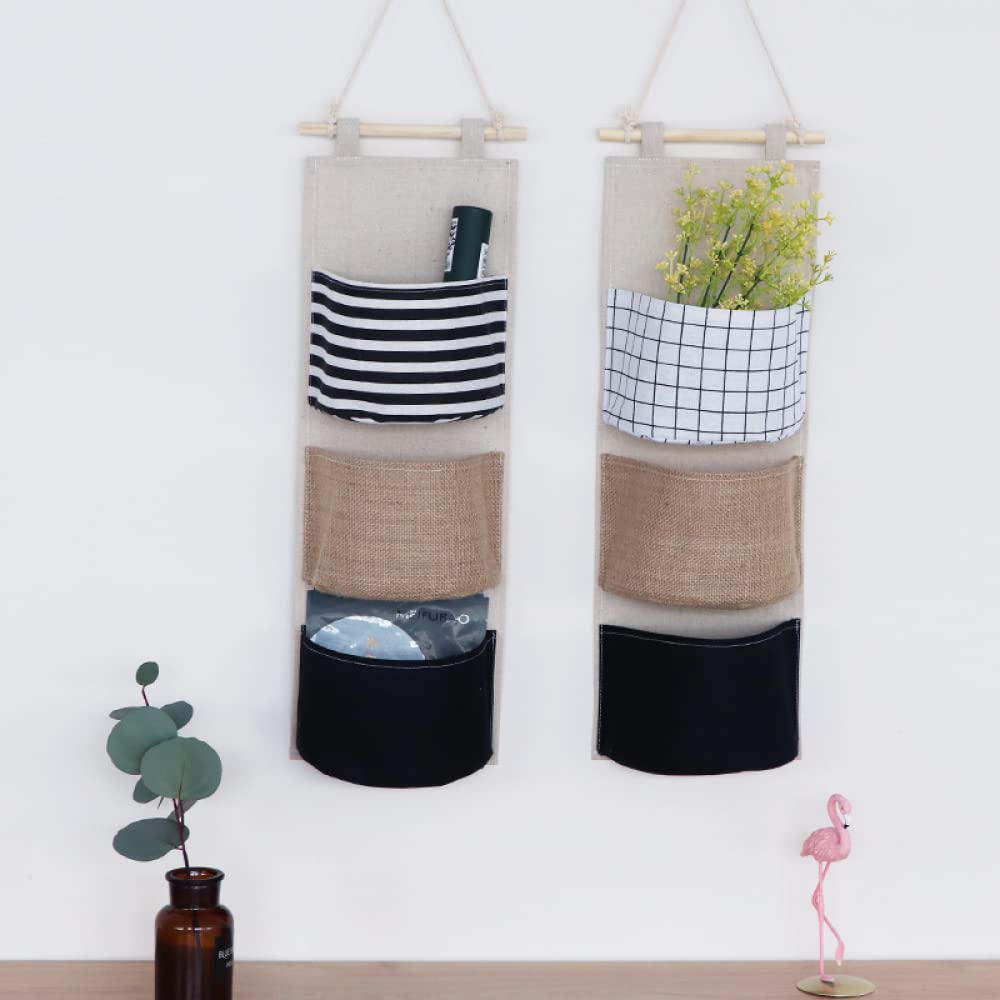 YXSH Lot De 3 Pochettes Murales À Suspendre, Sac Organisateur De Rangement Et Ensemble De Pochettes De Rangement pour Magazines sur La Porte, Panier en Tissu Poche À Montage Suspendu Étagères