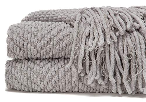 Chanasya Textured Knit Throw Blanket With Tassels - Soft, Cozy Blanket For Couch, Bed, Living Room - 50" X 65” - Gray #TOP2
