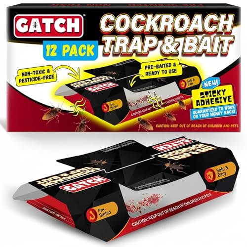 GATCH Roach Traps Indoor (12 Pack), Sticky Baited Cockroach Traps, Roach Killer Indoor Infestation, Adhesvie Glue Traps for Roaches, Insects, Home Bug Ant Spider Cricket, Child & Pet Friendly