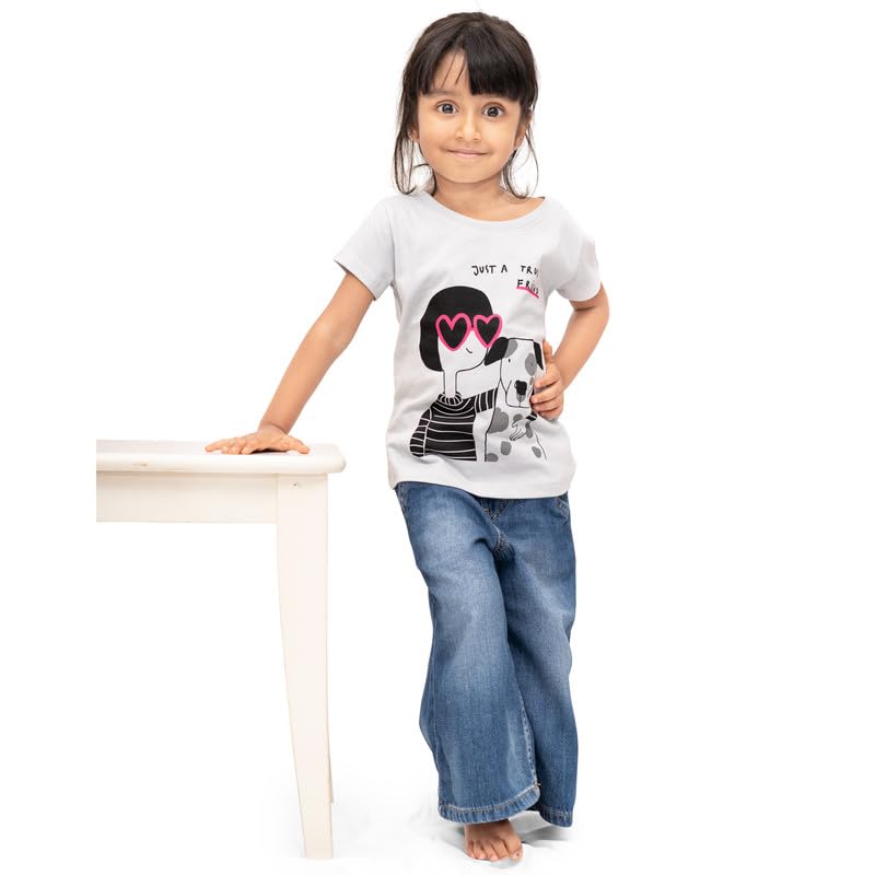 Image of Real Basics Cotton Regular Fit Half Sleeve Cotton T-Shirts for Girls - Round Neck Tops for Girl, Multicolor - Pack of 3