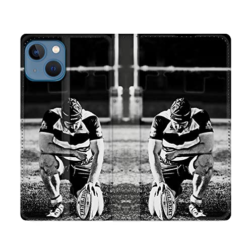 Housse en cuir iPhone 14 Plus Cokitec protection rugby noir et blanc