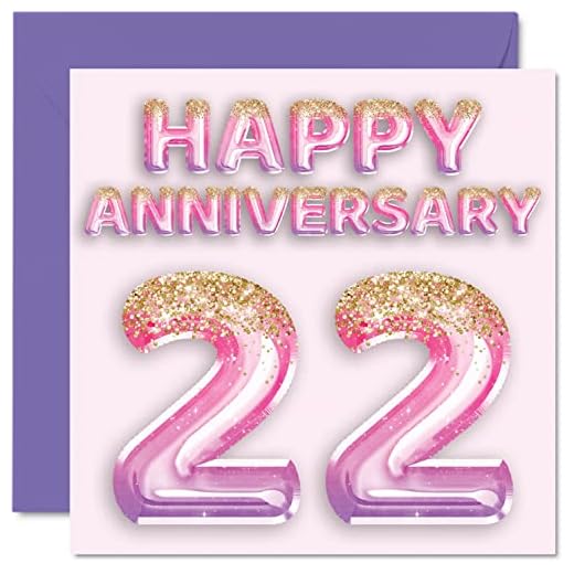 Bonita tarjeta de 22 aniversario para esposa, novia, marido, novio, tarjetas de felicitación de 22 aniversario de la familia, tarjetas de felicitación de 145 mmx145 mm para 22 aniversarios