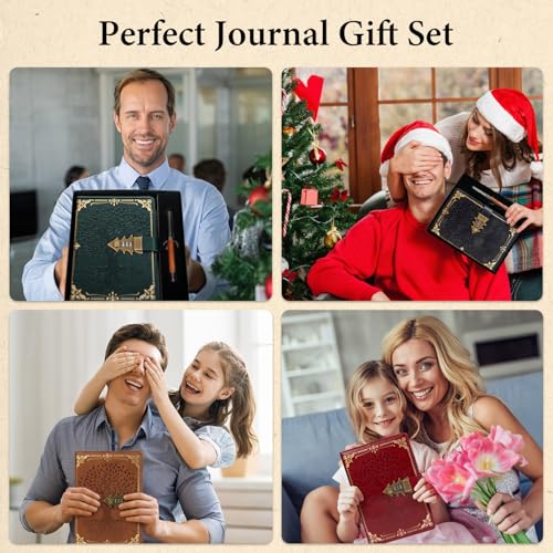 WEMATE Tagebuch mit Schloss und Geschenkbox, A5, 260 Seiten, nachfüllbar, Hardcover Passwort Notizbuch, Vintage Lock Journal, Mädchen, Männer, Studenten, 21,8 x 14,7 cm (Grün)