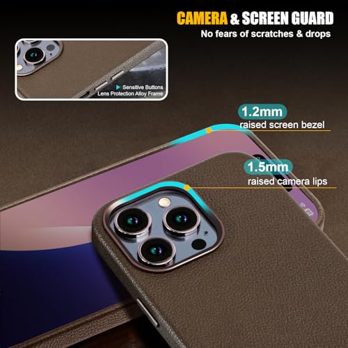Image of Leather Case for iPhone 14 Pro Max Compatible with Magsafe Coffee Brown