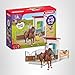 Schleich Horse Club - 25PC Hannah and Cayenne Horse Toy Stall Playset with Accessories - Customizable Stable Name Tag - Realistic, Posable Rider and Pony Toys for Girls and Boys - Kids Ages 5+ - 42710