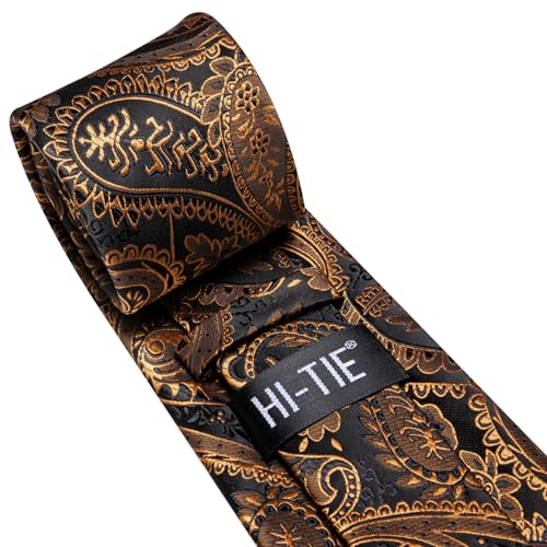 Image of Hi-Tie Men's Tie Sets Silk Paisley Striped Necktie Pocket Square Cuff-links Sets Wedding Business Holiday