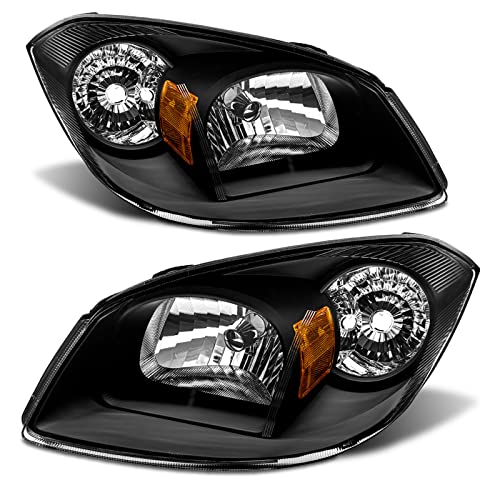 ADCARLIGHTS for 2005-2010 Cobalt Headlight Assembly compatible with 2005-2010 Chevy Cobalt / 2007-2009 Pontiac G5 / 2005-2006 Pursuit Clear Lens Black Housing Amber Reflector Headlamp Replacement L+R
