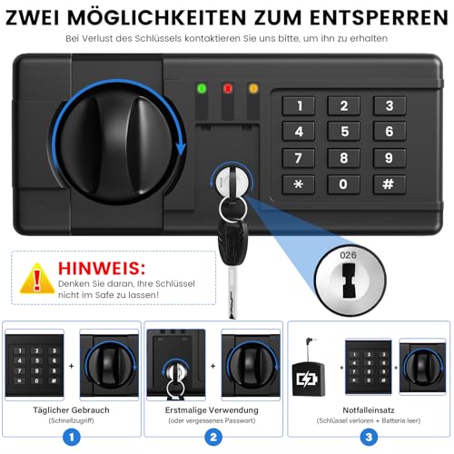 85L Extra Großer Feuerfester Safe Tresor für Zuhause, Tresor Feuerfest Wasserdicht mit Schlüssel, Sensor-Licht und 3 Abnehmbares Regale, Anti-Theft Safe Tresore für Geld, Dokument, Medizin