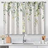 Aimego Floral Eucalyptus Leaves Kitchen Curtains -...