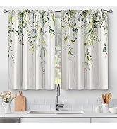 Aimego Floral Eucalyptus Leaves Kitchen Curtains - Rustic Country Botanical Plant Flowers Spring ...