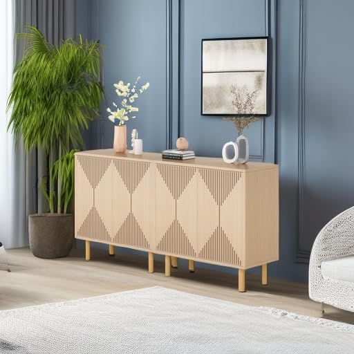 Miniatura 6 de Tribesigns Armario de almacenamiento natural moderno, gabinete de piso independiente, aparador clásico de 59 pulgadas, gabinete de buffet de madera