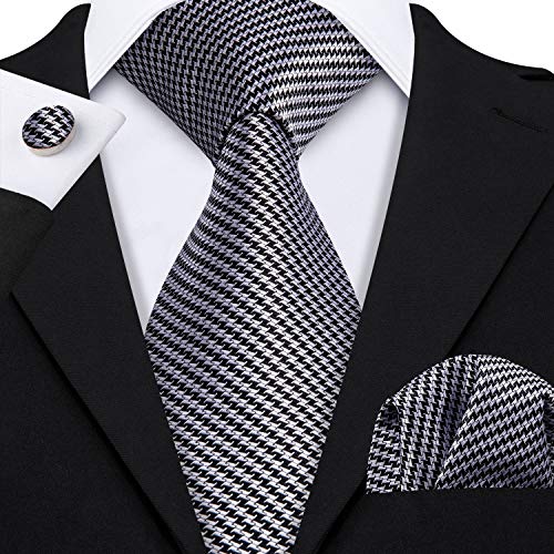 Barry.Wang Classic Mens Ties Silk Necktie Pocket Square Cufflinks Set Woven Designer Wedding Business