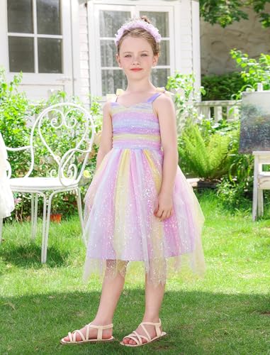 ODASDO Toddler Kids Girls Spaghetti Straps Handkerchief Tulle Tutu Dresses for Party Birthday Wedding Photoshoot Holiday2