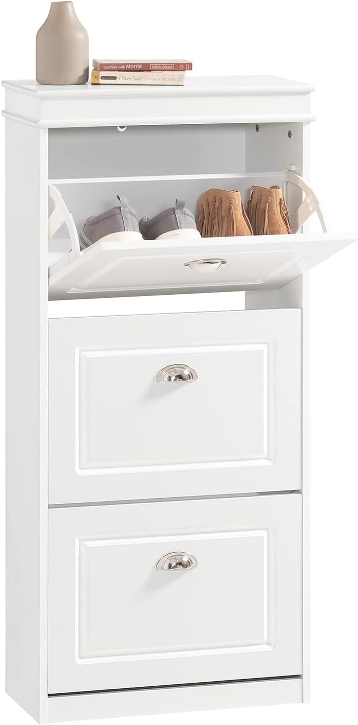 Shoe Cabinet Cabinet with 3 Flip Drawers, Slim Shoe Rack Cabinet for Hallway, Entryway, Corridor, Small Spaces, MDF Wooden Cupboard, White, W53 x D24 x H117 FSR94-W