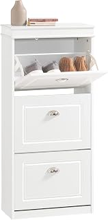 SoBuy Slim Shoe Cabinet Seat Bench with Storage Shoe Rack Shoe Rack Narrow | Shoe cabinet closed with 6 shelves for 12 pairs of shoes, adjustable compartments, MDF E1 FSC, tip-cover, white FSR94-W