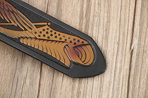 Men's Western Genuine Leather Belt - Engraved Fly Eagle Brass Oval Buckle4