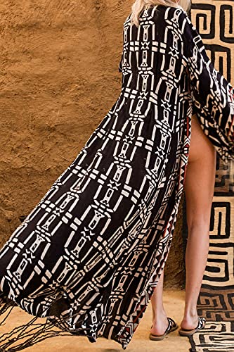 Women's Bohemian Cardigan Maxi Dress Beach Coverup Robe Long Kimono Robs One Size4