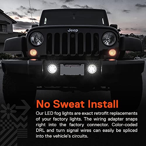 True Mods 4-Inch 60W Led Fog Lights Compatible W/Jeep Wrangler Jk Unlimited Jku Front Bumper Accessories 2007-2018 [Halo Drl] [Amber Turn Signals] Round Driving Lights #TOP5