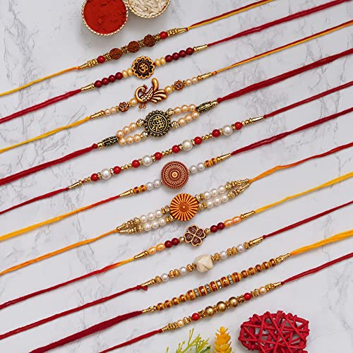 Image of eCraftIndia Golden Designer Bro Kids Rakhi with Roli Chawal Pack | Raksha Bandhan Rakhi