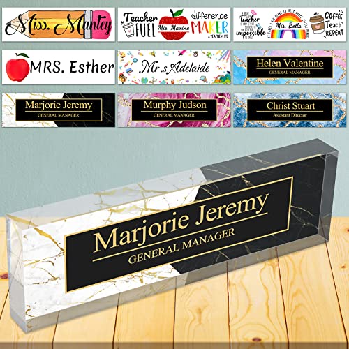 Placas de nombre de escritorio para oficina, placa de nombre personalizada para escritorio, vidrio acrílico transparente, decoración de escritorio de oficina para mujeres o hombres, 8 x 2.5 pulgadas