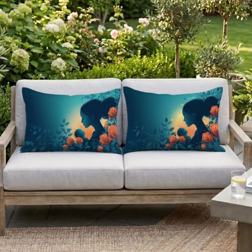 Housse coussin bleu rectangulaire lin imperméable et déperlant double face