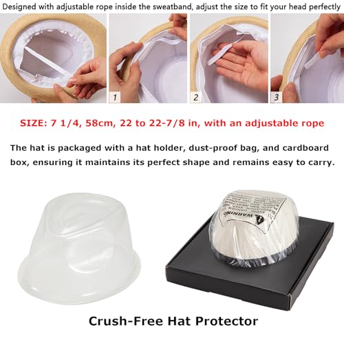 LADYBRO Straw Trilby Fedora Hat for Men 1920s Short Brim Wool Felt Panama Cap 7 1/4