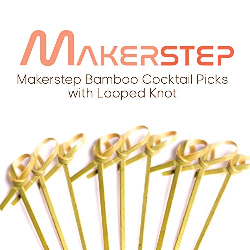 Makerstep Bamboo 4 Inch Cocktail Picks, 300 Pack With Looped Knot, Natural Biodegradable Long Disposable Wood Toothpicks Skewers, Safe Natural Resource #TOP2