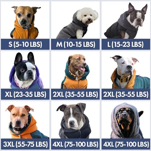 Image of Spark Paws Reversible Dog Hoodie, Sweater for Winter Cold, Warm Clothes for Small Medium Large Breeds - Purple and Navy Blue - L