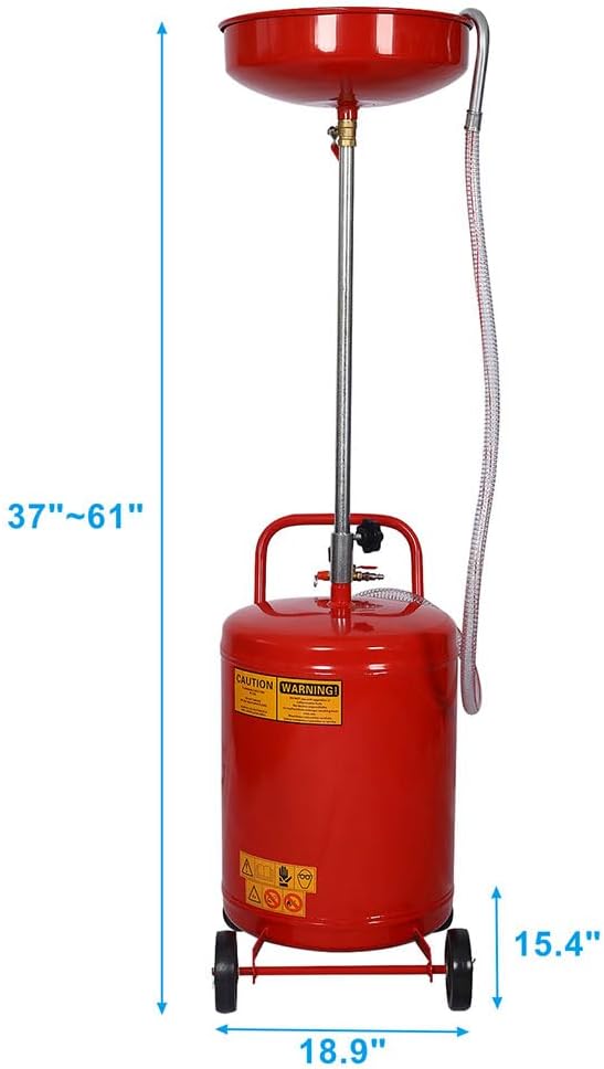 18 Gallon Waste Oil Change Tank, Adjustable Height Portable Air Operated Industrial Fluid Drain Tank with Wheel & Fluid Level Indicator, Heavy Duty Steel Waste Oil Drain Tank