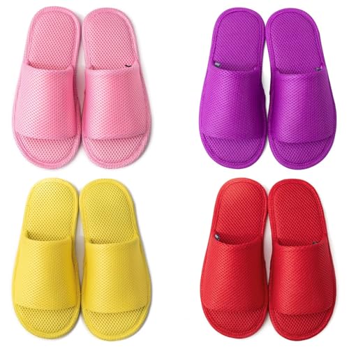 GURGER Chaussons Invités Lavable en Machine Hôtel Léger Antidérapant Pantoufles pour Maisons, Spa, Voyages, Fête, Lot de 4 Multicolores Taille S M