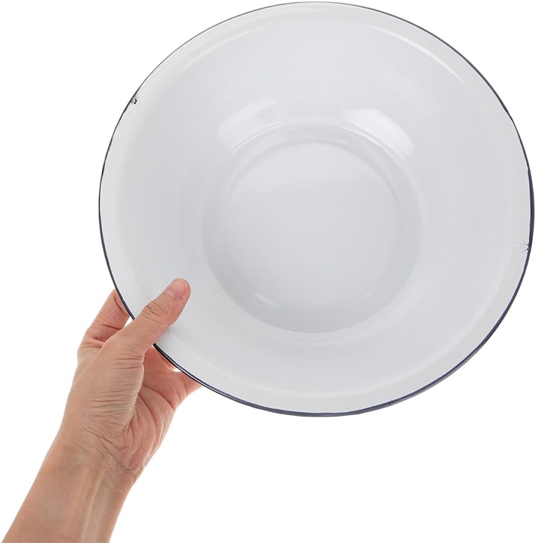 Vintage Enamel Mixing Bowl Set 2Pcs 30Cm 32Cm White Retro Enamel Basin Food-Grade Kitchen Sourdough Washing Fruit Bowl for Household Cooking and Salad Preparation