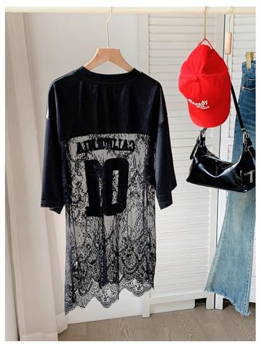 Women's Y2K Jersey Shirt Letter Graphic Beaded Short Sleeve See Through T Shirts V Neck Mesh Sheer Summer Jerseys Top2