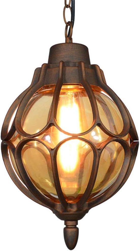 IP44 Outdoor Ceiling Pendant Light Antique Bronze Color Loft Retro Industrial Aluminum Glass Ball Rainproof Waterproof Outdoor Hanging Lamp Gazebo Villa Yard Porch Chandelier (φ18 * 33CM)