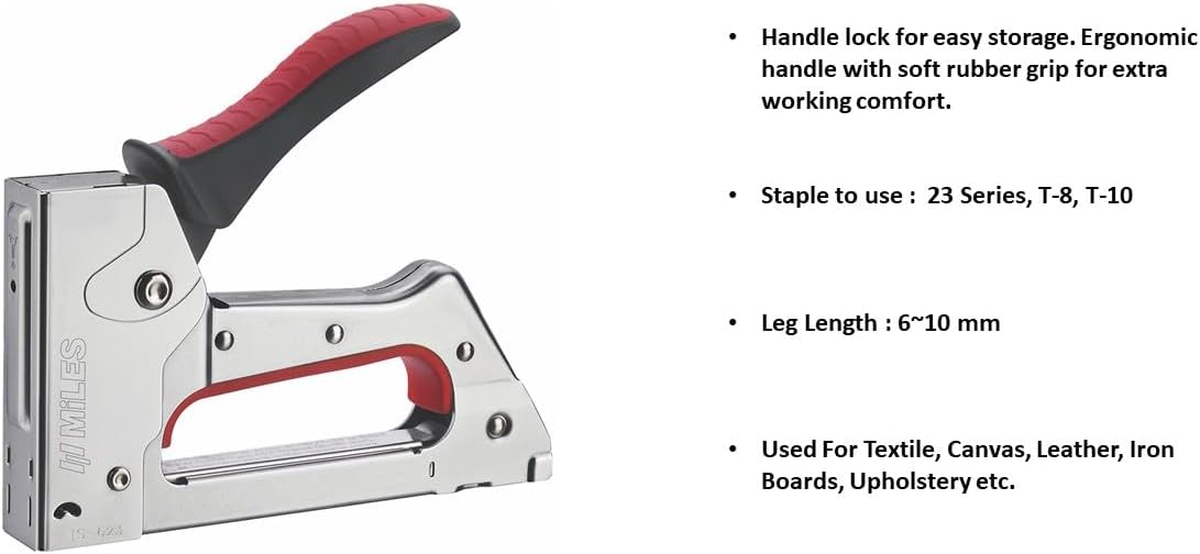 MILES Metal TS-623 Gun Tracker | 5000 pcs 23/8 Stainless Steel Staple Pins | Silver Body Red Handle Color | Combo| Hardware | Industry|Textile | Leather | Canvas| Sofa Car Seat Stapler