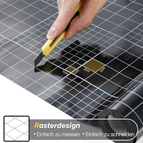rabbitgoo Schwarze Fensterfolie Verdunklungsfolie für Fenster Verdunkelungsfolie 44,5 x 200 cm mit Gitter Design, Abdunklungsfolie Verdunklung Dunkel Blickdicht Lichtundurchlässig Selbsthaftend