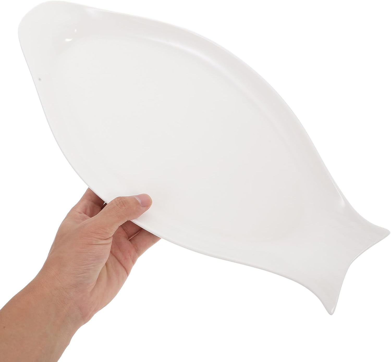 Hemoton Ceramic Fish Platter Oval Fish Plate White Oval Steamed Plate Food Serving Tray for Home Hotel Restaurant 40x19cm Shaped