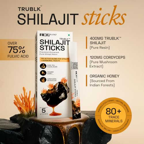 Image of Ace Blend 400mg TRUBLK Shilajit Sticks (5 Servings) | 120mg Cordyceps Mushroom & Organic Honey | Over 75% Fulvic Acid & 80+ Trace Minerals | For Strength & Performance | High Absorption | Men & Women