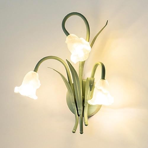 Nordic Farmhouse Wall Sconce Frosted Glass Green Milk White Flower Vintage Wall Light for Girls Bedroom Bedside Living Room Hallway Modern Lighting
