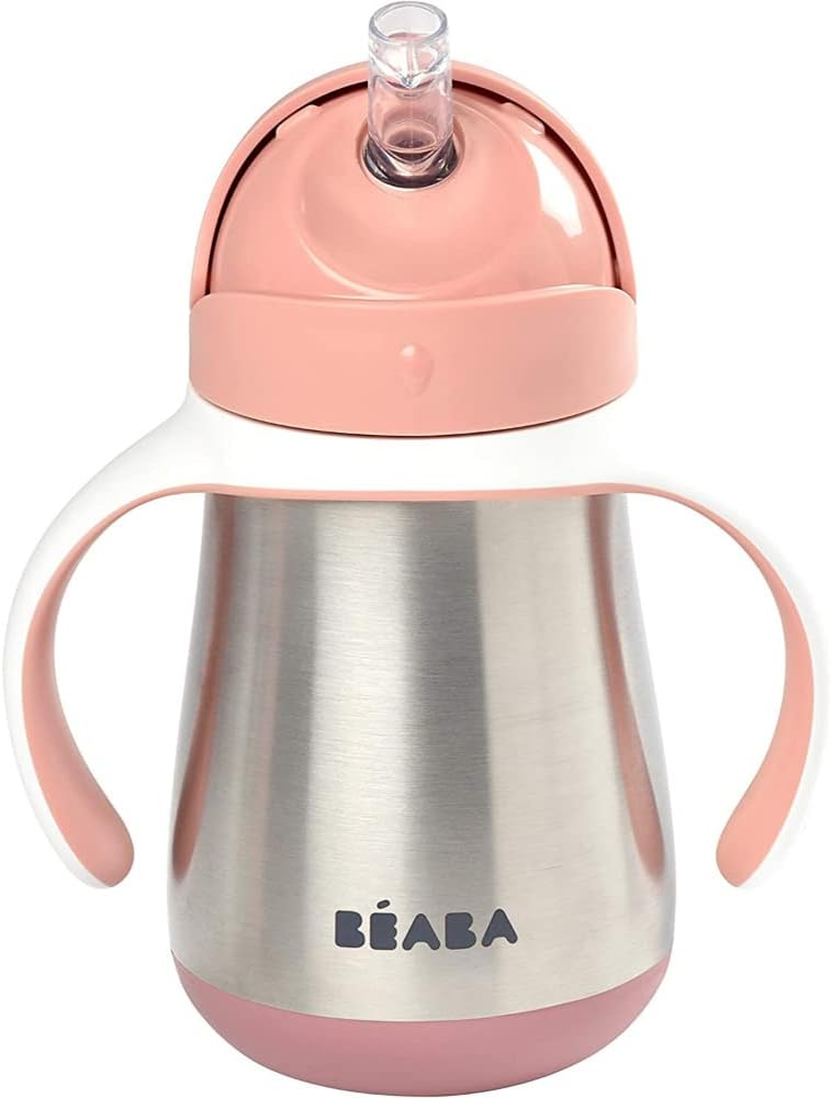2 in 1 Sippy Cup - Toddler cup - Children’s Beaker with straw - 100% Waterproof - Easy to Open - Removable Handles - Inox - 250 ml - Pink