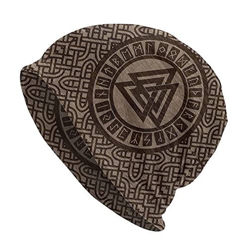 Norse Myth Tatouage Viking Beanie Hat for Hommes, Casque D’été Double Couche Slouchy Stocking Cap, Outdoor Adult Vintage Fashion Casual Cool Soft Thin Bonnet (Color : Valknut B, Size : Get One) Cover