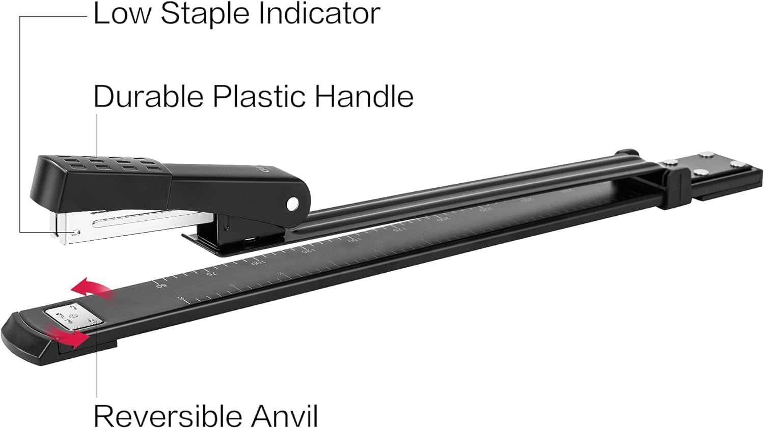 kesig® Long Reach Stapler, 25 Sheet Capacity, Extra Long Black Stapler with Long Arm, Ideal for Booklet and Program Making or Book Binding, Extended Size.