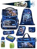 Familando   Basic Plus Schulranzen Set   10 teilig mit Schultüte   T REX Dino   Ergonomisch, stabil & 850g leicht   15L Volumen   Brustgurt & Reflektoren   Für Grundschule ab 1. Klasse