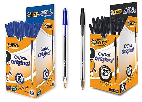 BIC Cristal Original Smudge Free Ballpoint Medium Point (1.0mm) Pens Black Pack of 50 Cristal Original Ballpoint Medium Point (1.0 mm) Pens Blue Pack of 50