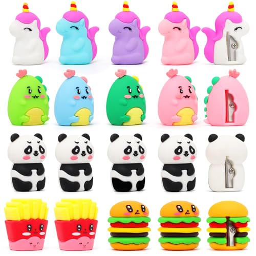 SKAMORI Set of 16 Children's Pencil Sharpeners, Children's Birthday Goodies, Children's Pencil Sharpener with Reservoir, Children's Birthday Gift Invites & Surprise Pouch for Children's Birthday