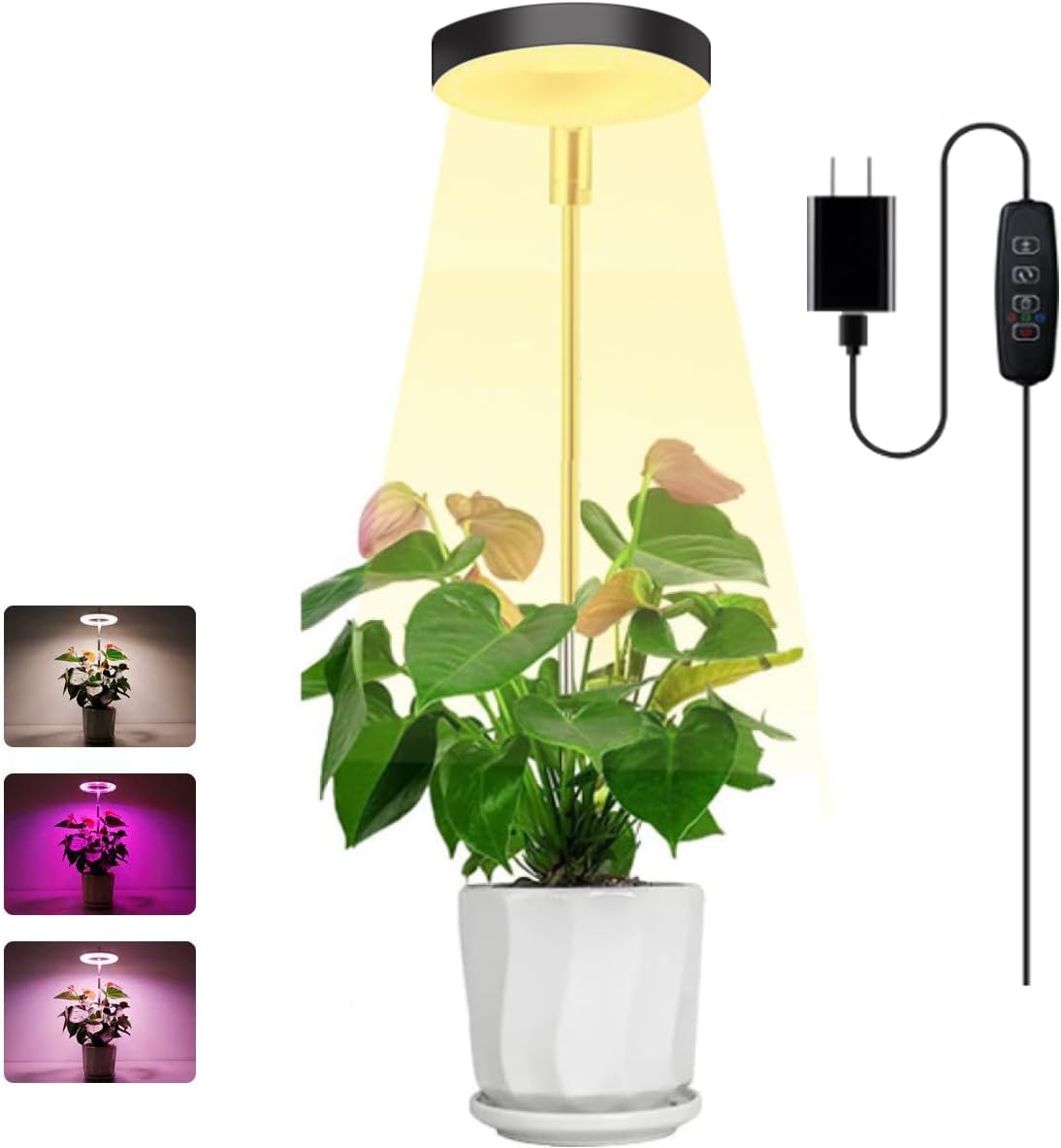 ELINKUME Grow Lights for Indoor Plants Full Spectrum,Plant Light Height Adjustable,6.3" LED Ring Grow Lamp with 3/9/12H,10 Dimmable Brightness,3 Spectrum Modes Suitable for Small Plants