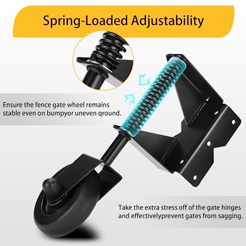 Image of Heavy Duty Spring Loaded Gate Caster Wheel With 220 Lbs Capacity, 360 Swivel, for Left & Right Wooden Farm Gates