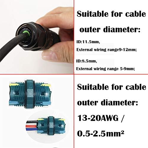 Waterproof Junction Box Outdoor Cable Connector, CTRICALVER Waterproof IP68 | M20 Sleeve Coupler Outdoor Cable Connection (5pcs) A.W.G: 20-13, for 2 PIN/3 PIN Docking Cables
